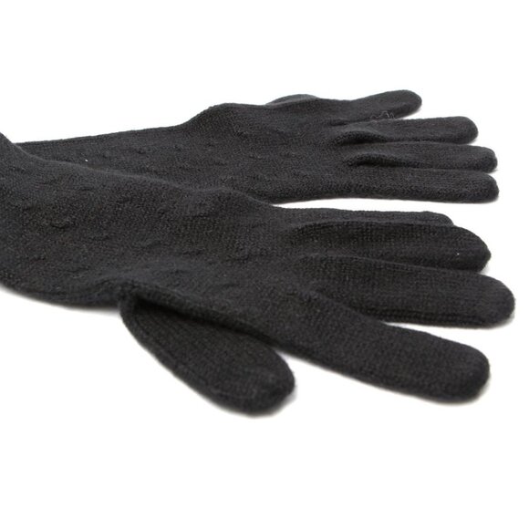 Ricki's Winter Acrylic Knit Gloves Rolled Hem Mid Arm Dotted Black NEW - Picture 4 of 6